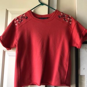 Red Crop Top with Flore Designed Top